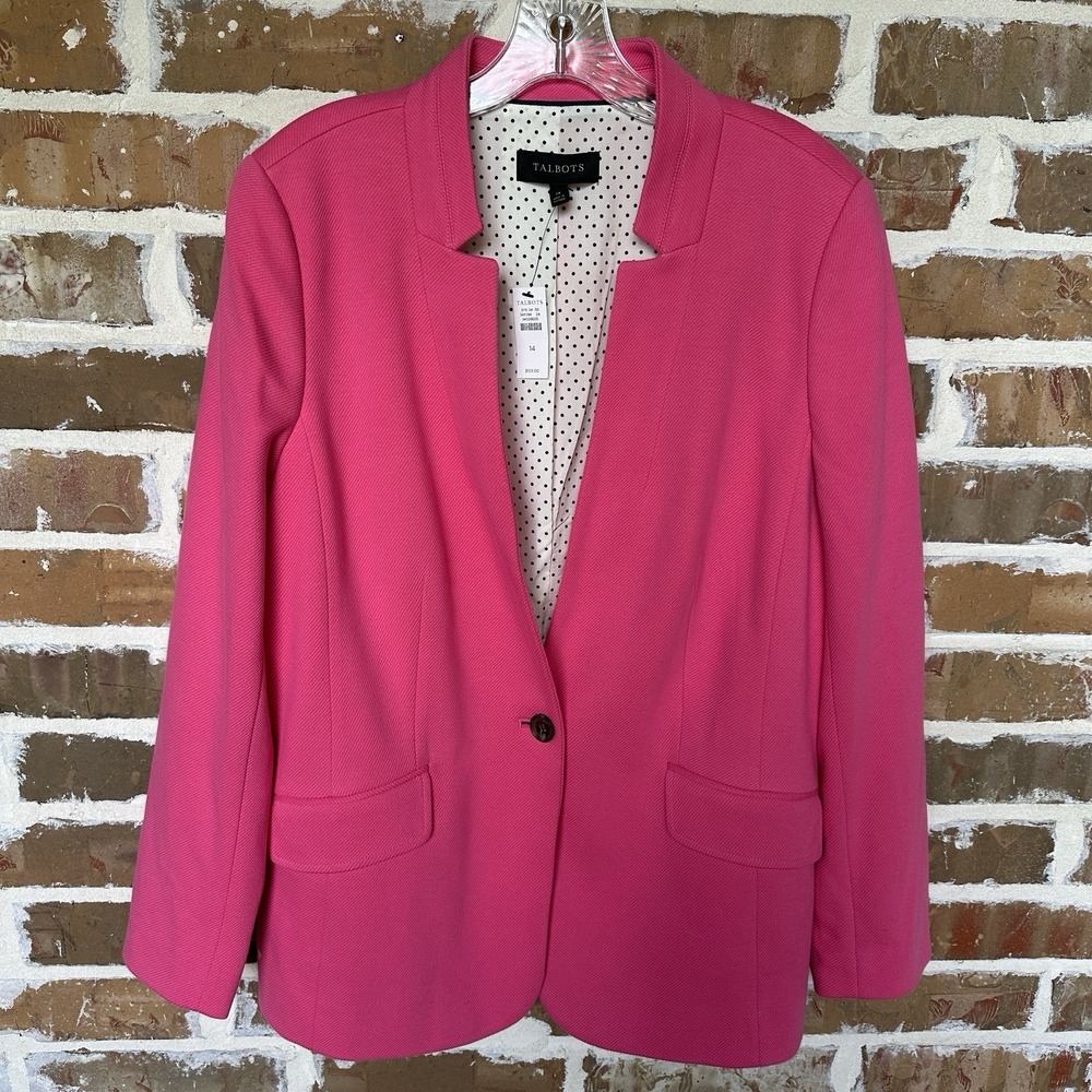 Talbots Blazer Women's Size 14 Hot Pink Notch Lapel Academia Preppy Career NWT
